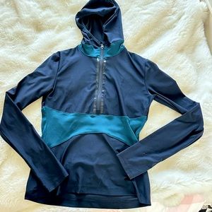 Mondetta Women’s  Hooded Pullover Half Zip Blue and Teal Athletic Top, Medium